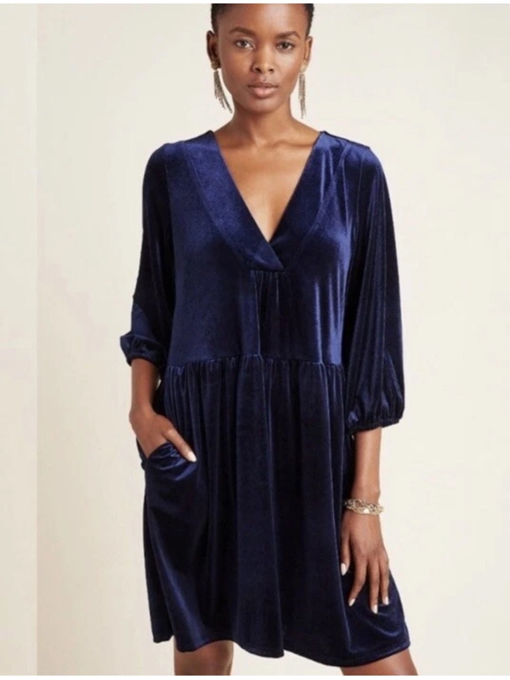 Free People Velvet Tunic Dress Size XS Navy Blue